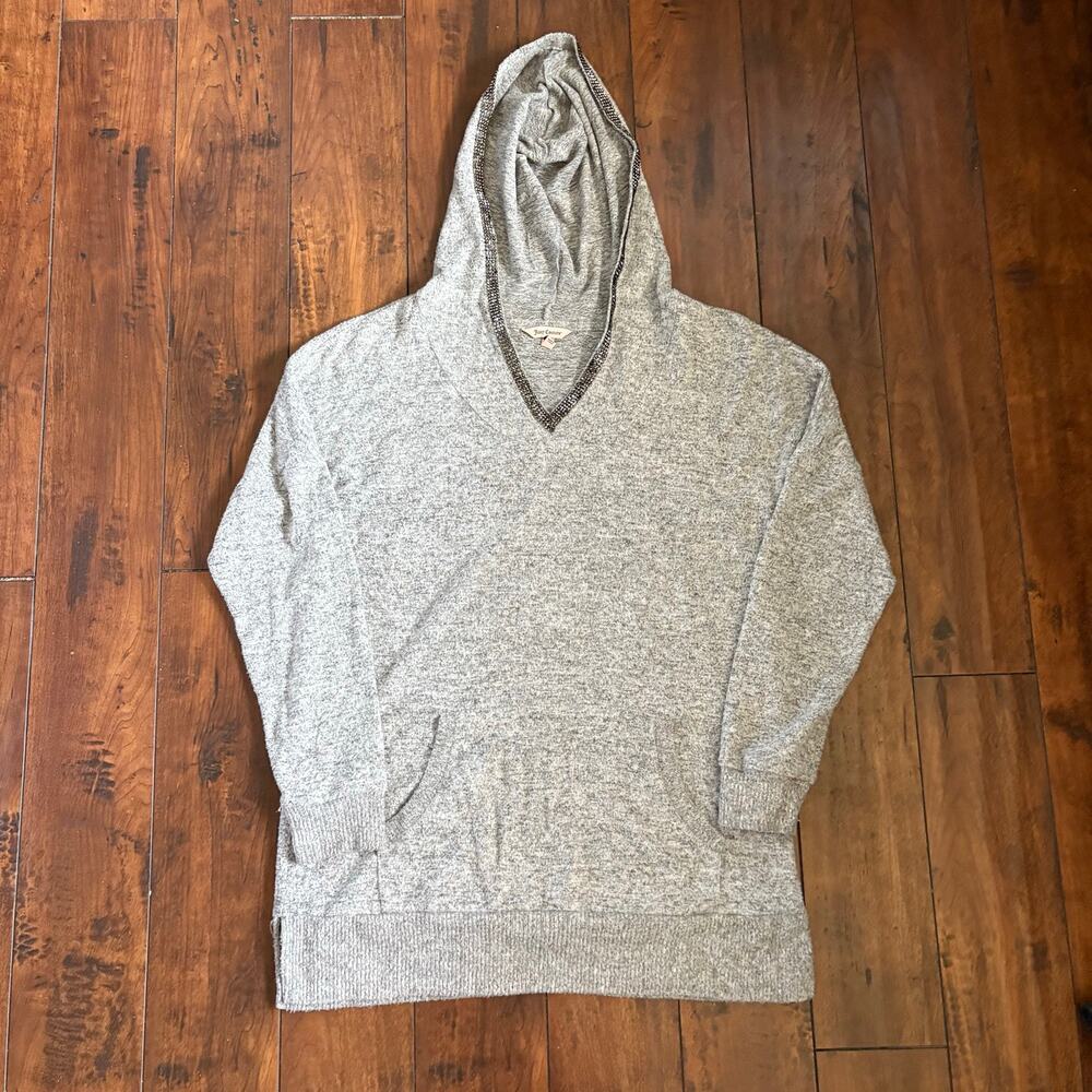 Juicy Couture Hoodie Womens M Gray V Neck Studded Relaxed Fit 2000s Bling